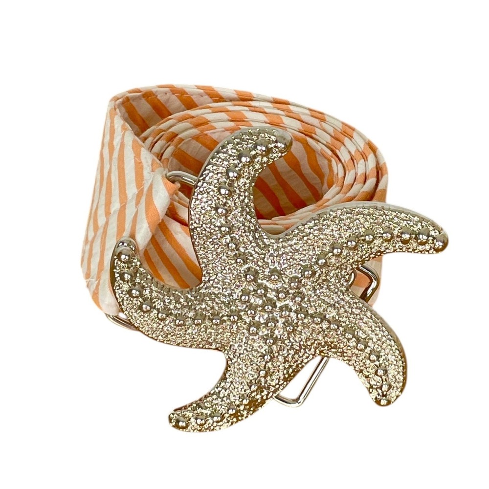 Tailor New York Orange Seersucker Stripe Belt Starfish Buckle Coastal Womens S